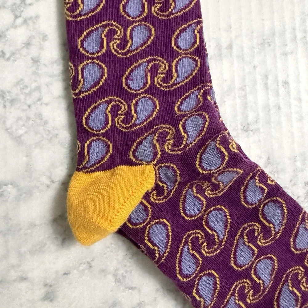Duchamp London Mens Dress Socks Crew Linked Toe Paisley Pattern Yellow Purple OS